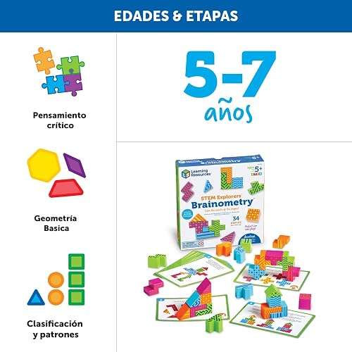 Learning Resources Stem Explorers Brainometry - Rompecabezas 3D, Juegos Mentales, Acertijos, Juguetes de Lógica, Regalos para Niños y Niñas, Habilidades Motoras Finas, Bloques de Patrones