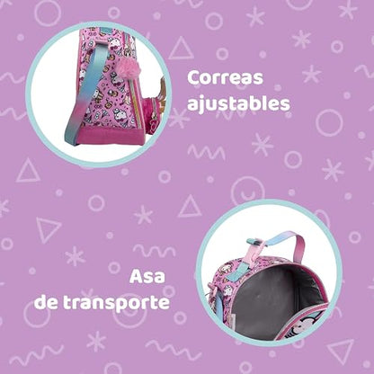 Ruz Lonchera Infantil y Preescolar | Hello Kitty | 100% Poliéster Capacidad 3 Litros | Lonchera con Asa para Niños con Compartimento Principal y Cremallera | Recomendado desde 3 años