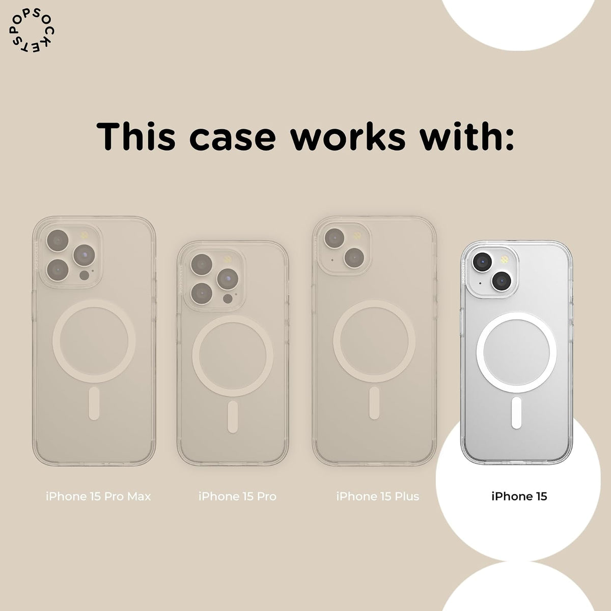 PopSockets - Funda para iPhone 15 con Agarre Redondo para teléfono Compatible con MagSafe, Funda de teléfono para iPhone 15, Compatible con Carga inalámbrica, Aura