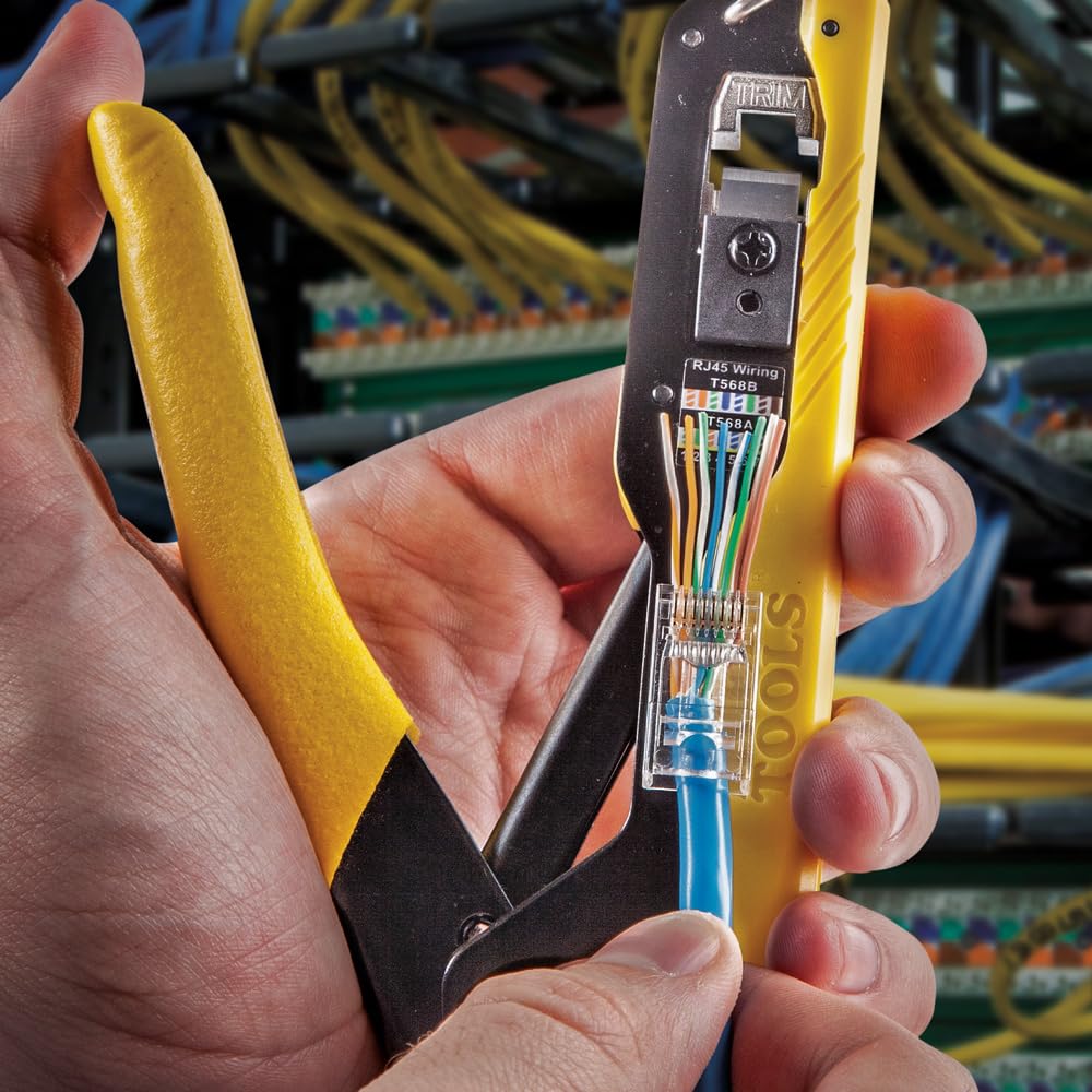 Klein Tools 80017 - Crimpadora de cable de datos y enchufe modular de datos CAT6, paquete de 50 herramientas, kit de herramientas de instalación de paso, 2 piezas