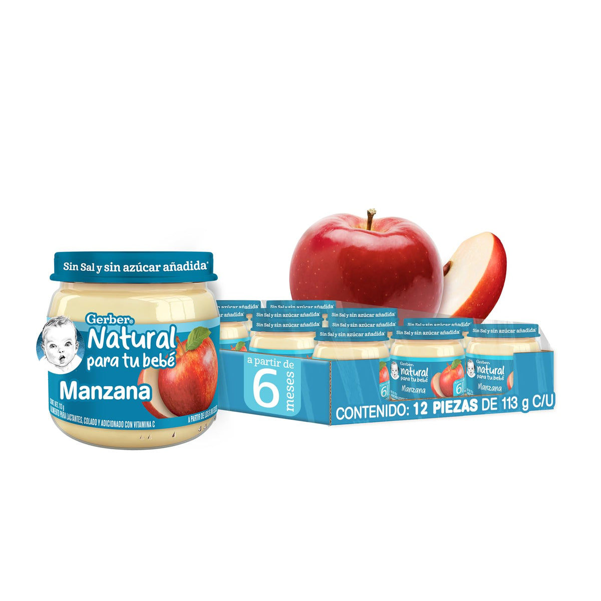 Gerber Papilla Etapa 2, Manzana, Paquete de 12 Piezas de 113g c/u