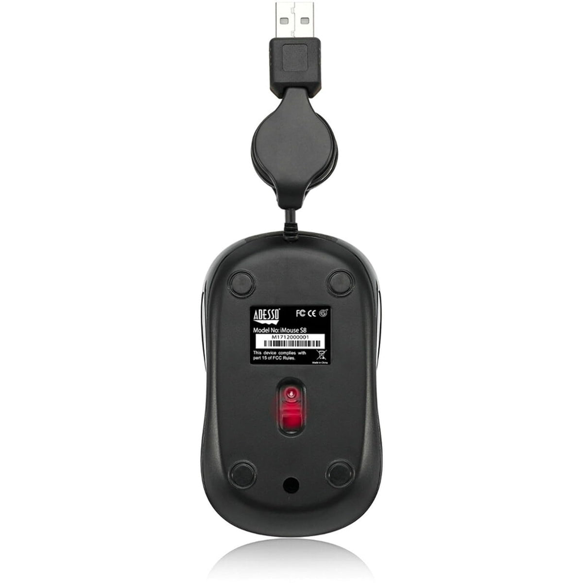 Adesso Ergonomic iMouse S8 - Retractable Optical USB Mouse (Black)
