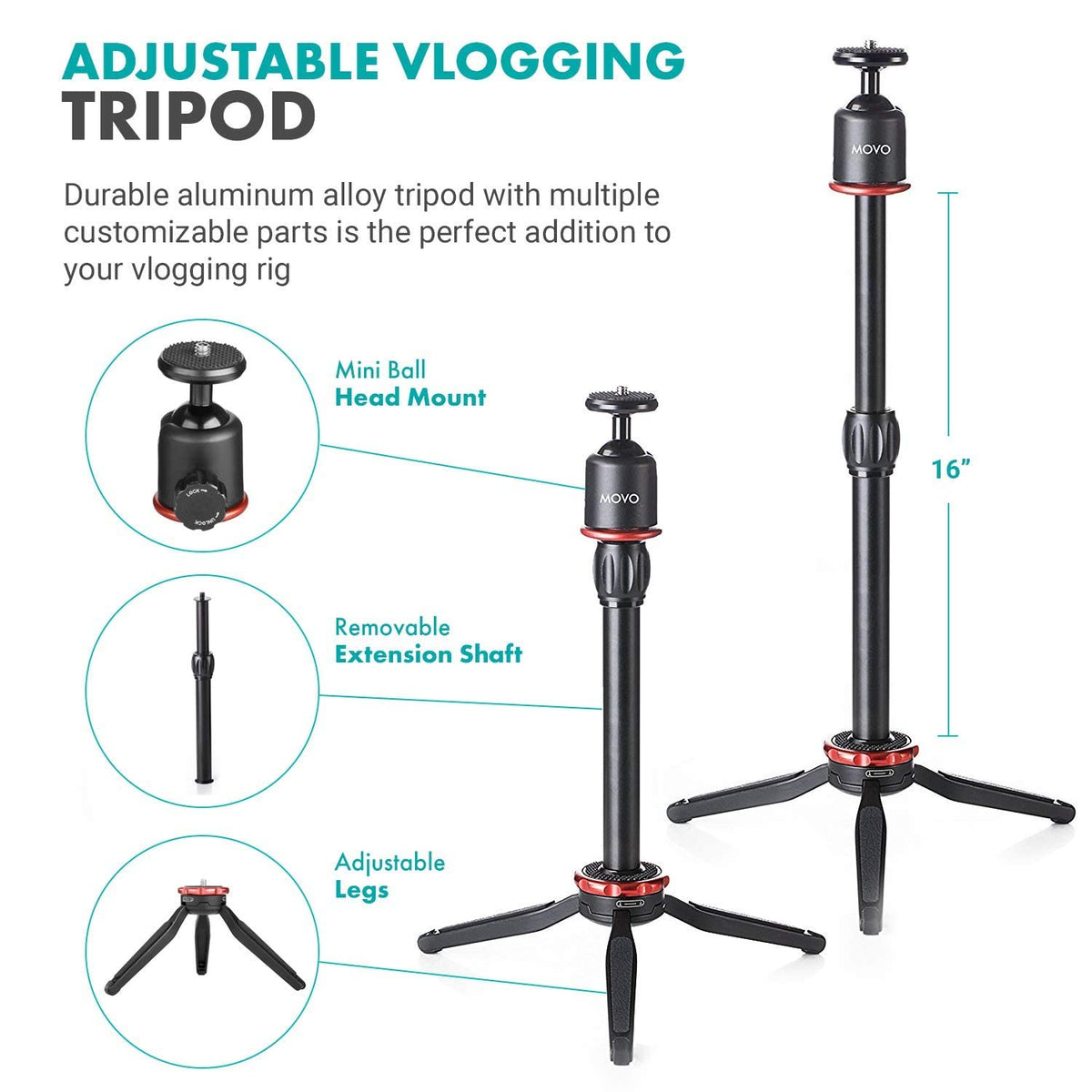 Movo VXR10+ - Soporte de vídeo para Smartphone con Mini trípode, Agarre de teléfono y micrófono de vídeo Compatible con iPhone y Android - para Youtube, TIK Tok, Filming, Vlogging