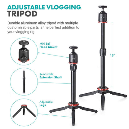 Movo VXR10+ - Soporte de vídeo para Smartphone con Mini trípode, Agarre de teléfono y micrófono de vídeo Compatible con iPhone y Android - para Youtube, TIK Tok, Filming, Vlogging
