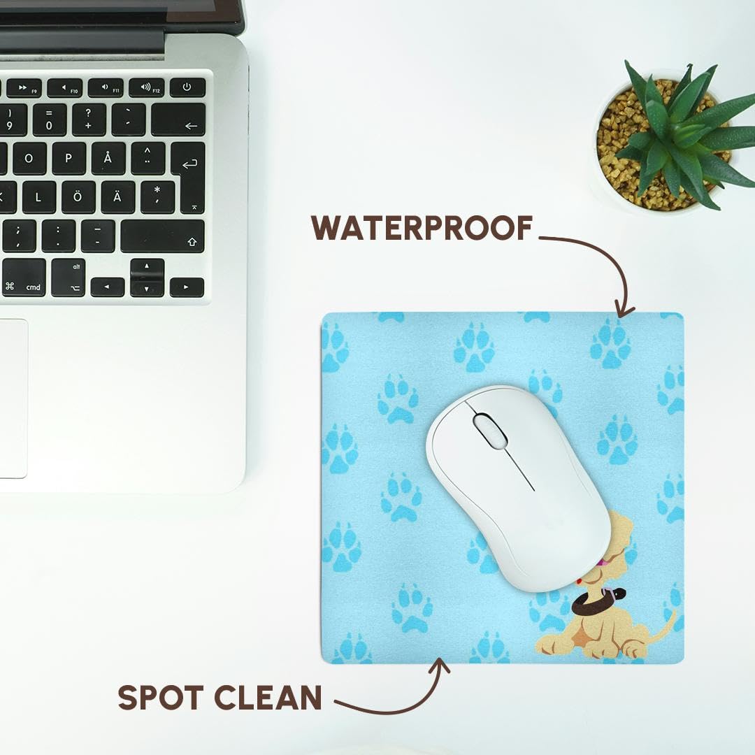3dRose 8 x 8 x 0.25 Inches Mouse Pad, Cocker Spaniel and Pawprints with Blue Pattern (mp_63070_1)