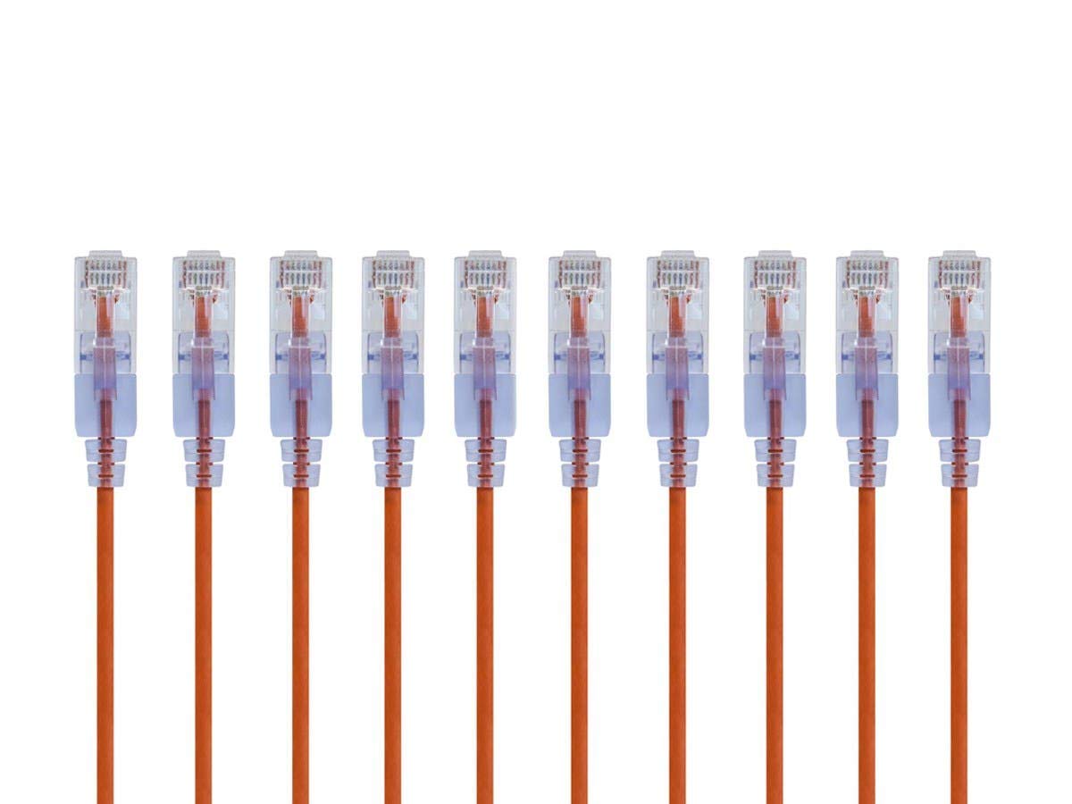 Monoprice SlimRun Cable de Conexión Ethernet Cat6A, 10 Gbit/s - Naranja - 0.5 Feet - Paquete de 10