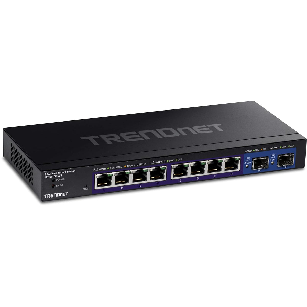 TRENDnet Switch Inteligente TEG-3102WS, 10 Puertos (8 x 2.5GBASE-T + 2 x SFP+ 10G), Carcasa Metálica, Compatible NDAA/TAA, Garantía de por Vida