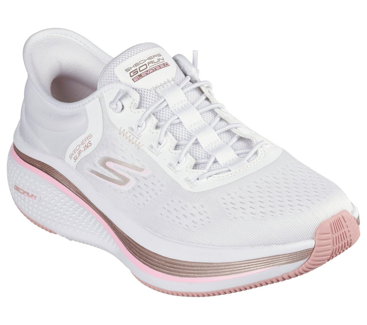 Skechers Go Run Elevate 2.0 Banyan Tenis Sin Cordones para Mujer - 24.5 cm - Blanco - Rosa
