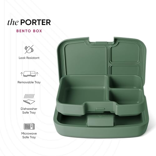 Simple Modern Porter Bento Fiambrera | 30 oz, blanco y negro, 3 compartimentos, sin BPA, a prueba de fugas, apto para lavaplatos