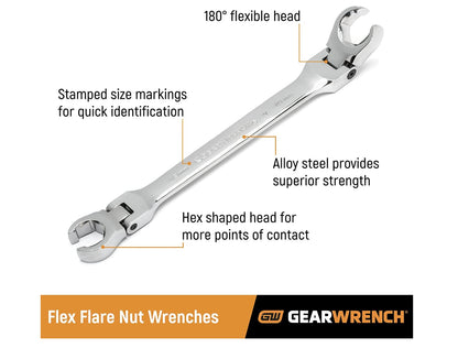 GearWrench 81911 6 Piece Flex Flare Nut Wrench Set Metric