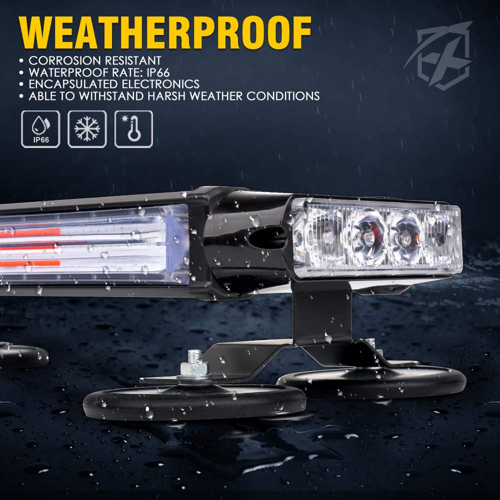 Xprite - Barra de luz LED LED estroboscópica para techo con doble cara de advertencia de peligro, luces de policía con base magnética para vehículos de seguridad de emergencia, camiones, bomberos,