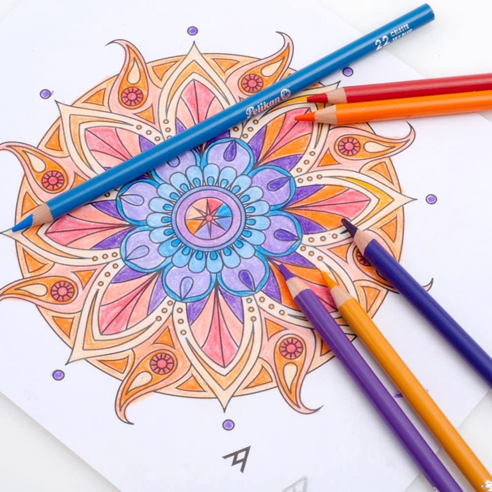Pelikan Lápices de Colores Redondos con 24 Piezas, Colores Surtidos, Mina de 4mm y Caja de Cartón