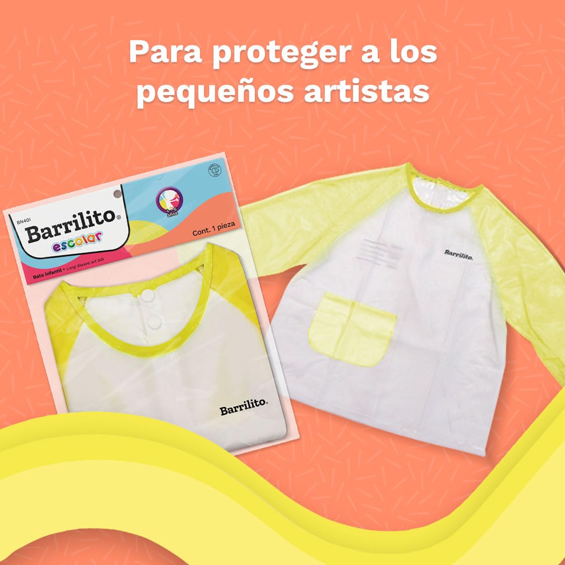 Barrilito BN40I Bata Infantil con Orillas Reforzadas para Uso Escolar