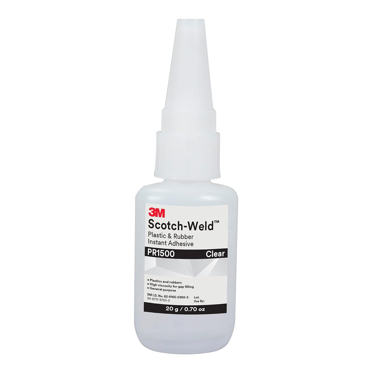 calcomanía instantáneo de plástico y goma 3M Scotch-Weld, PR1500, transparente, botella de 20 g