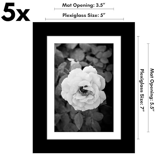 Americanflat - Marco de fotos de 5 x 7 pulgadas con plexiglás pulido, juego de 5 unidades, uso como marco de 4 x 6 con alfombrilla o visualización de 5 x 7 pulgadas sin tapete - Colección Galleria
