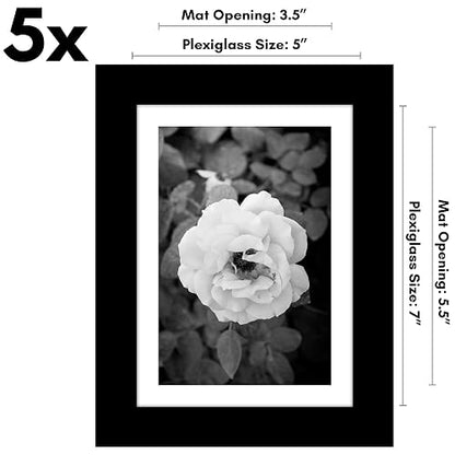 Americanflat - Marco de fotos de 5 x 7 pulgadas con plexiglás pulido, juego de 5 unidades, uso como marco de 4 x 6 con alfombrilla o visualización de 5 x 7 pulgadas sin tapete - Colección Galleria