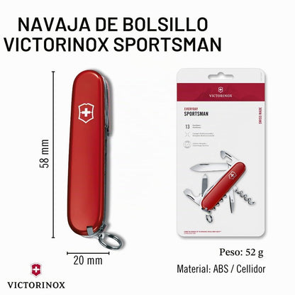 Victorinox Sportsman Tipo Oficial, Color Rojo, 13 Usos | Cuchillo suizo del ejército | cuchillo suizo victorinox | cuchillo suizo del ejército pequeño | cuchillo de bolsillo suizo |