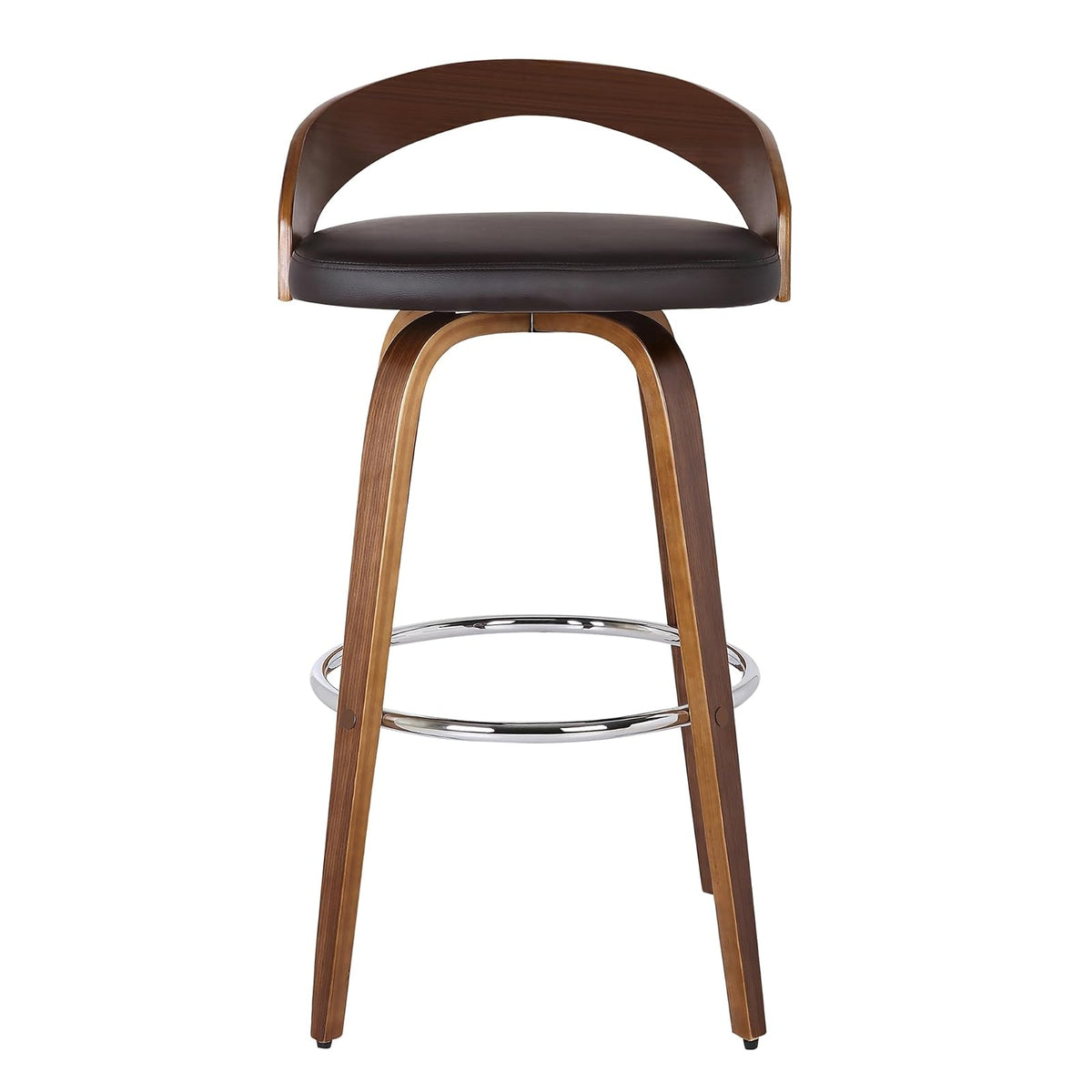 Armen Living Sonia 26" Counter Height Swivel Brown Faux Leather and Walnut Wood Bar Stool