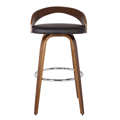 Armen Living Sonia 26" Counter Height Swivel Brown Faux Leather and Walnut Wood Bar Stool