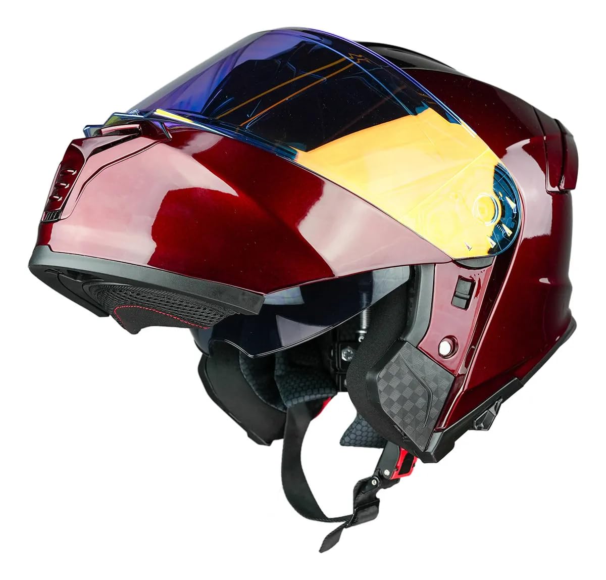 KOV Casco Thunder Cherry ABATIBLE Rojo Brillante para Moto Certificado Dot