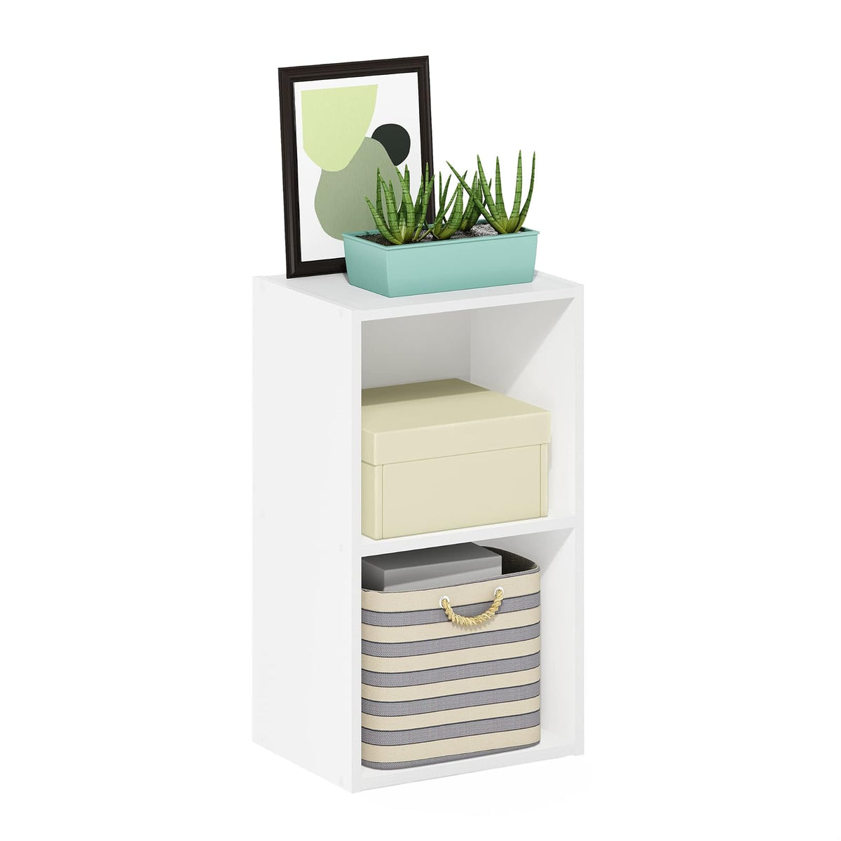 Furinno Estante Organizador Reversible de Cubos, Placa de Partículas, Blanco - Blanco - 2-Tier, 30 cm Wide