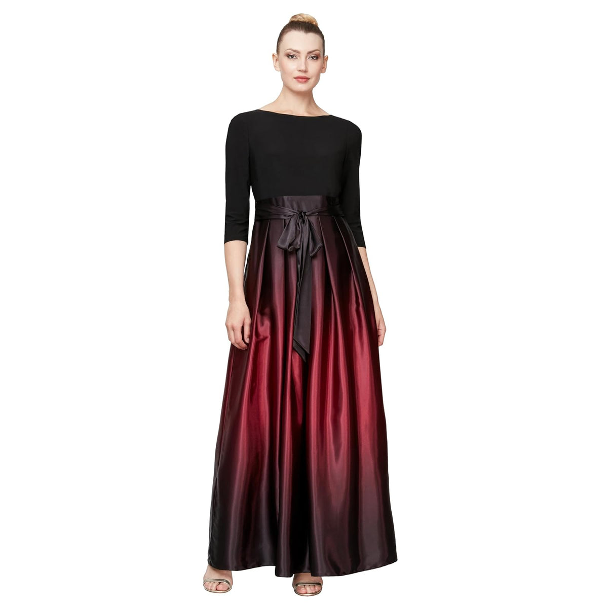 S.L. Fashions - Vestido Largo de satén para Mujer con Bolsillos, Vestido de Fiesta Formal (Tallas pequeñas)