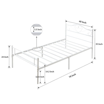 VECELO Base de Cama de Plataforma de Metal de 14 Pulgadas con cabecera y Estribo, Base de colchón Resistente con Soporte de láminas de Acero, no Necesita somier, Color Blanco