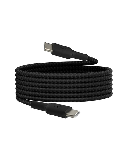 Belkin BoostCharge Cable trenzado USB-C a USB-C (2 M/6.5 pies) para iPhone 16, iPhone 16 Pro, iPhone 16 Pro Max, Galaxy S25, S24, Note, Pixel 9 y 8, iPad Pro, Nintendo Switch 2 y más, color negro
