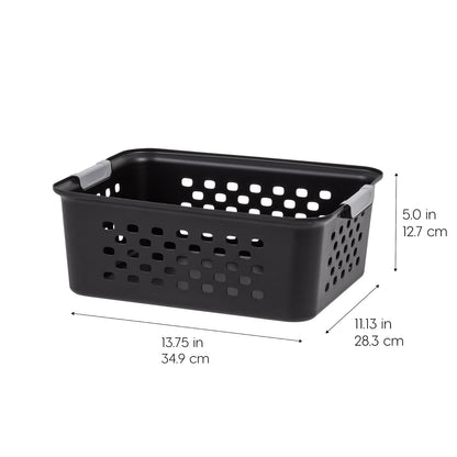 IRIS USA Canasta Mediana de Plástico para Almacenamiento, Paquete de 6, Cesta Organizador para Colgar, para Estantes, Despensas, Cocinas, Armarios, Dormitorios y Baños, Negro