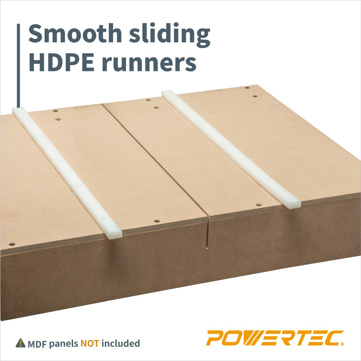 POWERTEC 71793 Barra de inglete HDPE de 3/4" x 3/8" x 17" para trineo de corte transversal, trineo de sierra de mesa, plantillas, accesorios y ranuras de inglete de 3/4" x 3/8", con tornillos de mont