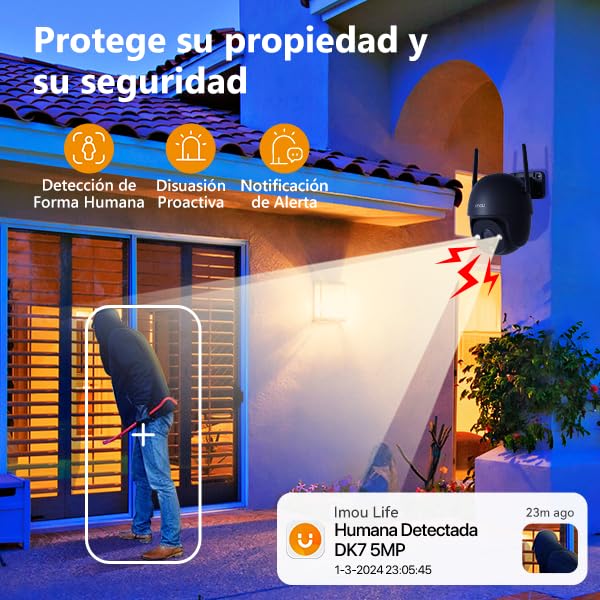 Imou IPC-DK7N Cámara de Seguridad WiFi 6 Exterior 5MP con Visión Nocturna a Color, Detección de Personas y Vehículos, Seguimiento Inteligente e IP66
