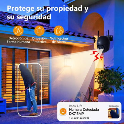 Imou IPC-DK7N Cámara de Seguridad WiFi 6 Exterior 5MP con Visión Nocturna a Color, Detección de Personas y Vehículos, Seguimiento Inteligente e IP66