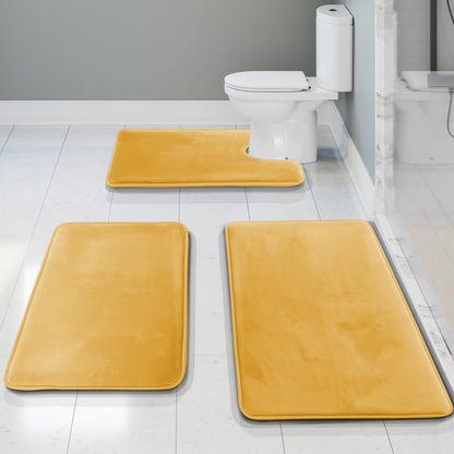 Clara Clark - Alfombra Antideslizante de Espuma con Efecto Memoria para Ducha, Color Negro, Dorado Camello, Paquete de 3, 1, 3 - Sólido - 17 x 24 + 20 x 32 + Contorno - Camel Oro