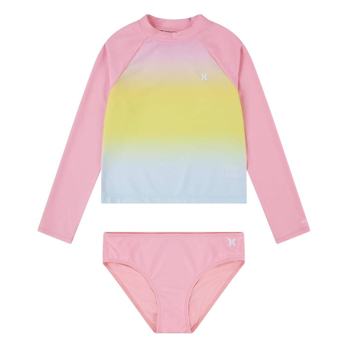 Hurley Long Sleeve Rash Guard 2-Piece Swimsuit Juego de protección de Sarpullido Niñas
