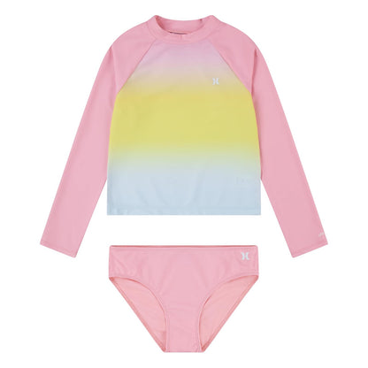 Hurley Long Sleeve Rash Guard 2-Piece Swimsuit Juego de protección de Sarpullido Niñas