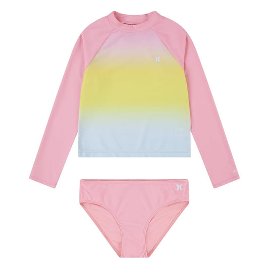 Hurley Long Sleeve Rash Guard 2-Piece Swimsuit Juego de protección de Sarpullido Niñas