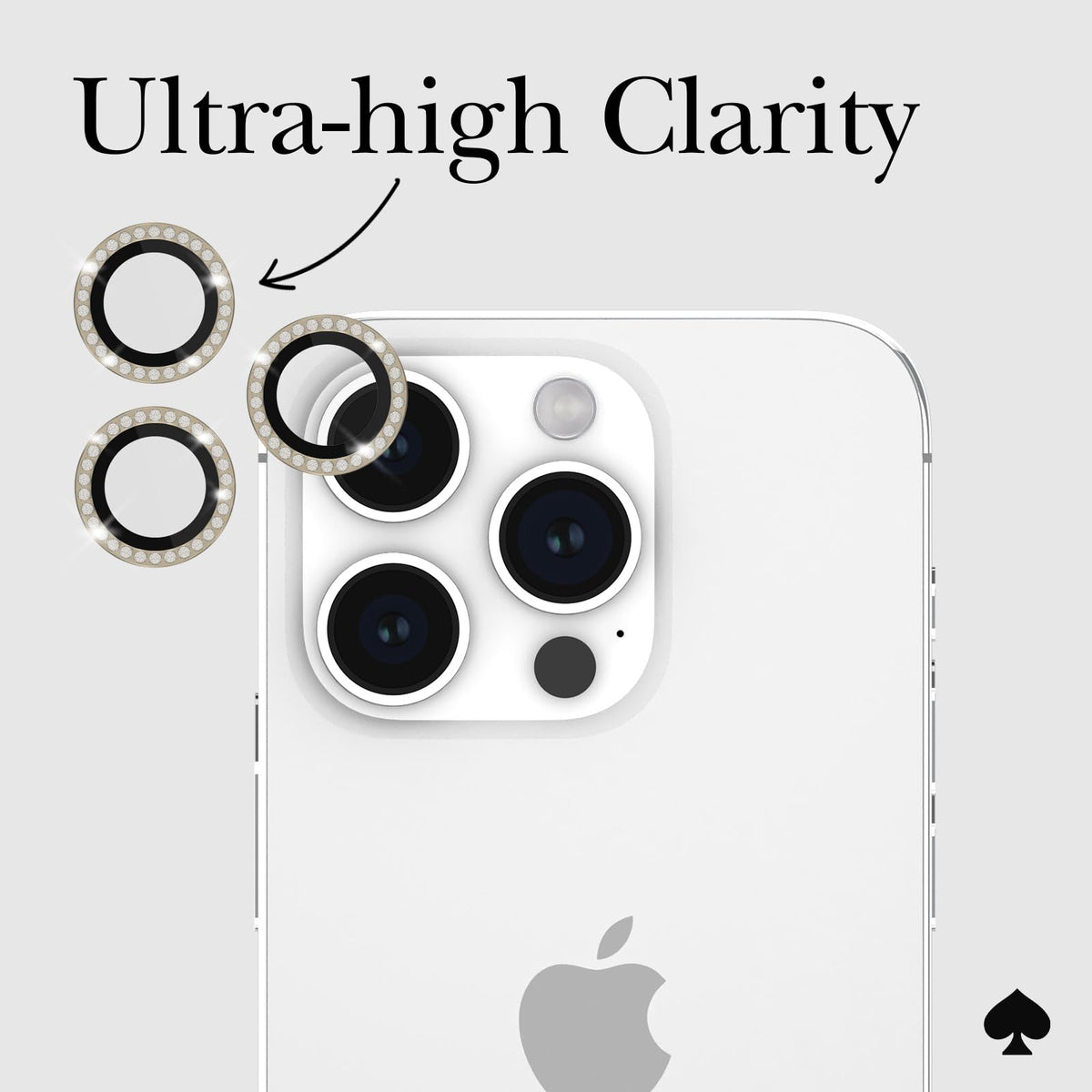 Protector de Lente de cámara para iPhone 15 Pro/iPhone 15 Pro MAX con Anillo de Aluminio, Juego en Piedra Dorada