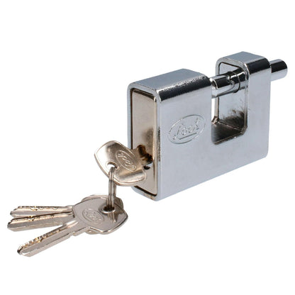 Lock L22C80QCBB Candado de acero para cortina metálica 80 mm, cromo satinado, llave de puntos