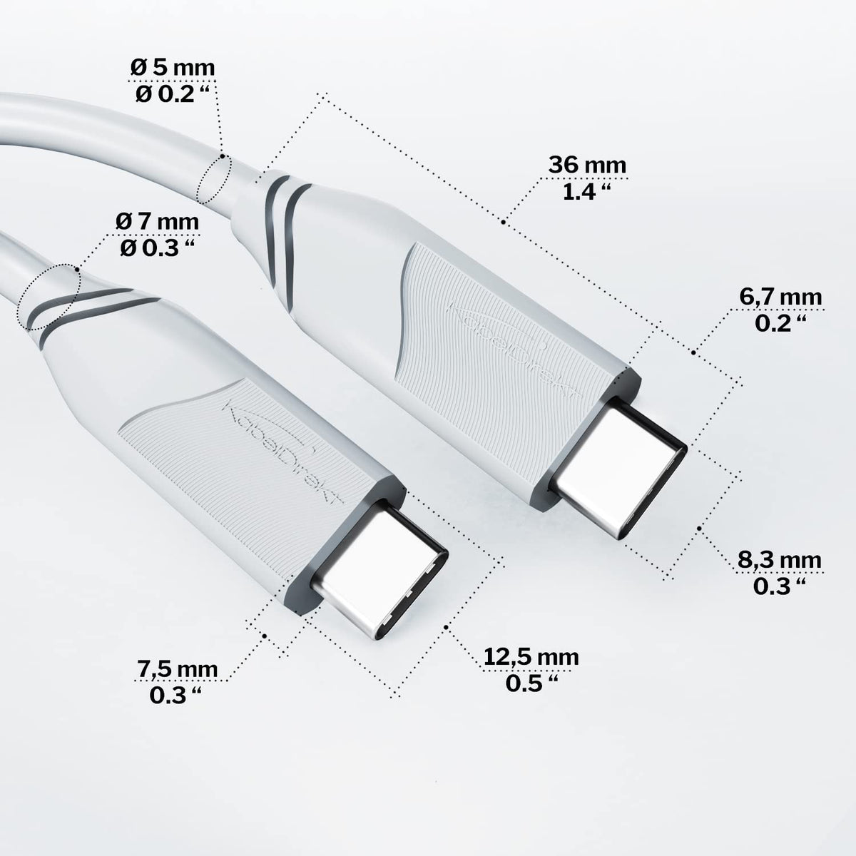 KabelDirekt – 8K USB C Cable All-in-One – 6ft/2m, blanco, 40Gbit/s, 100W | Transfiere datos y vídeo a 40Gbit/s, 100W, funciona como cable de datos/cable de carga/cable de monitor