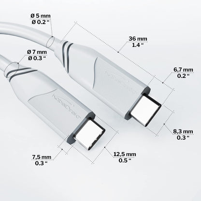 KabelDirekt – 8K USB C Cable All-in-One – 6ft/2m, blanco, 40Gbit/s, 100W | Transfiere datos y vídeo a 40Gbit/s, 100W, funciona como cable de datos/cable de carga/cable de monitor