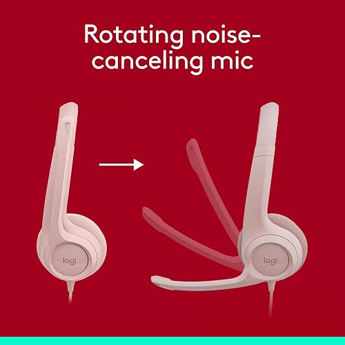 Logitech H390 Headsets con Cable para PC/Laptop, Auriculares estéreo con micrófono y cancelación de Ruido, USB-A, Controles directos, Funciona con Chromebook - Rosa