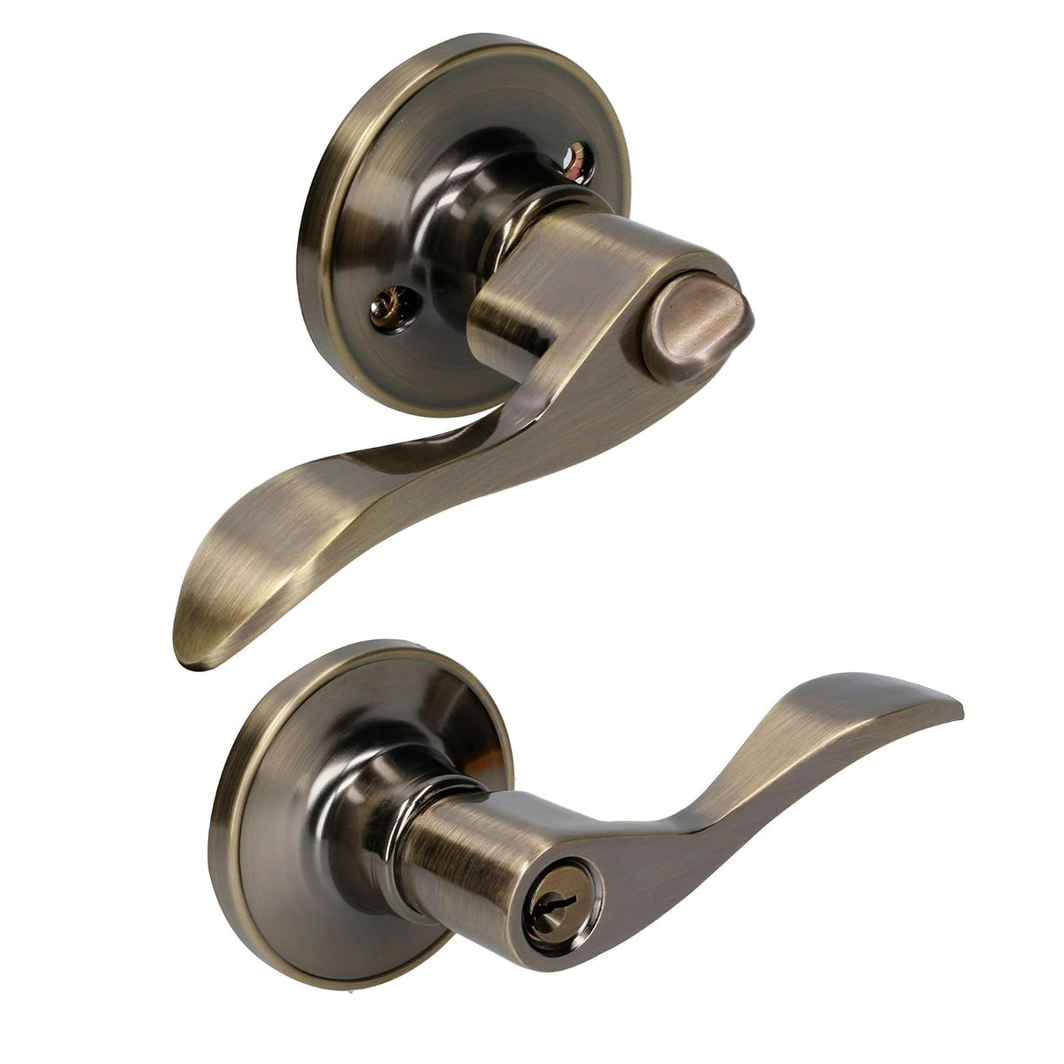 Lock 17MA Manija Tubular Curva para Puerta Interior - Función: Entrada y récamara - Latón antiguo