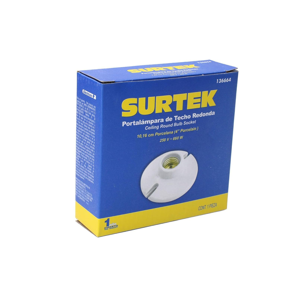 Surtek 136664 Portalámparas de Porcelana Redondo para Techo 4 127 V
