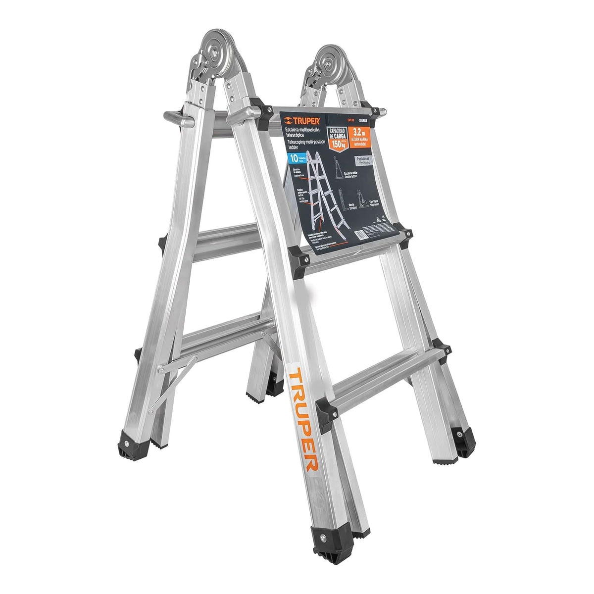 Truper EMT-10 Multiescalera telescópica,3.2 m,Capacidad de Carga 140 kg
