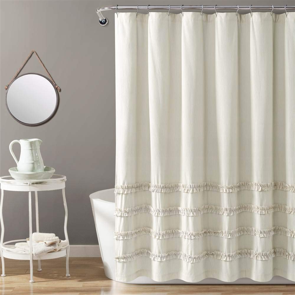 Lush Decor - Cortina de Ducha de algodón teñida con Hilo clásico, 72 x 72 Pulgadas, Color Neutro