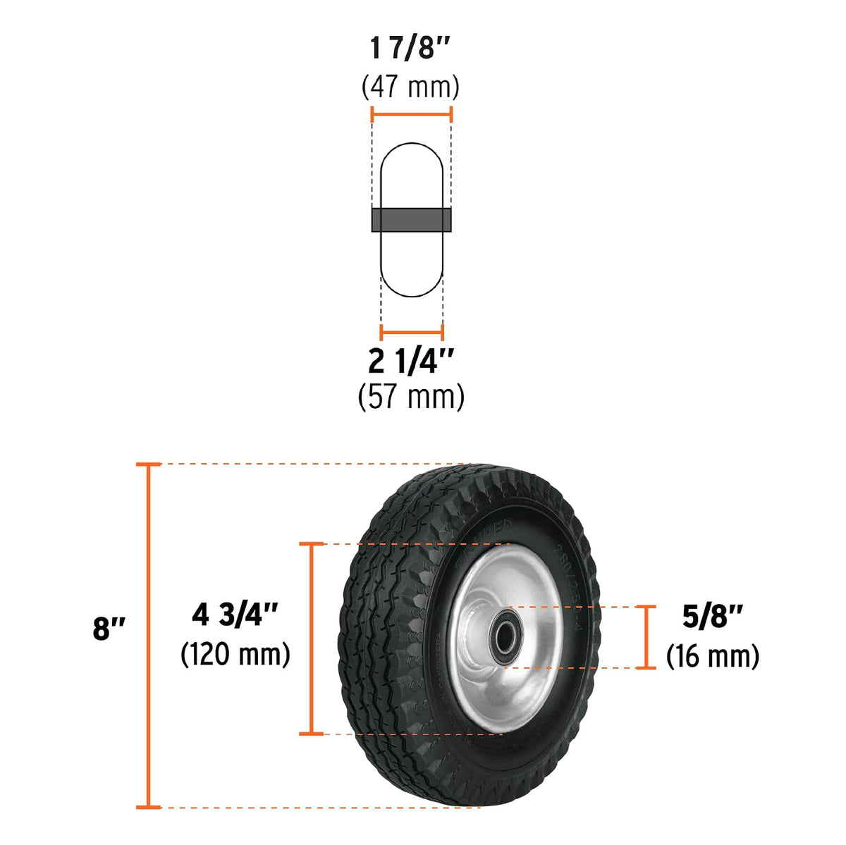 Truper LLX-8C, Rueda imponchable para eje central, 8"