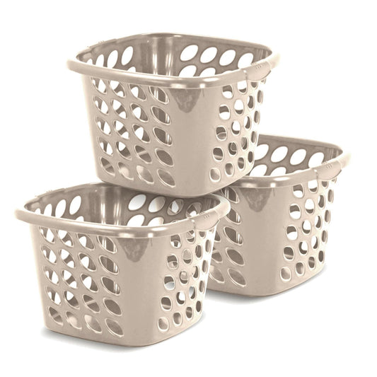 Guateplast Cestas Plásticas Cuadradas 22L Set de 3 | Beige, polipropileno virgen, sin BPA, apilables, agarradores laterales