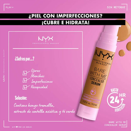 NYX Professional Makeup Bare With Me Sérum Corrector Tono Medium, 9ml - Suero corrector que cubre ojeras, manchas e imperfecciones, cobertura media, hidratación hasta por 24H, fórmula vegana