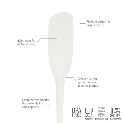 Tovolo Flex-Core Batidora de borde flexible con mango extralargo, cabeza en ángulo que llega por debajo de las cuchillas, espátula de silicona para batidos y cócteles mezclados, 1 EA, blanco