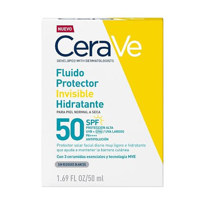 CeraVe Fluido Protector Invisible Hidratante 50FPS protector solar hidratante facial para piel seca 50ml
